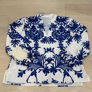 Blue and White Floral Blouse